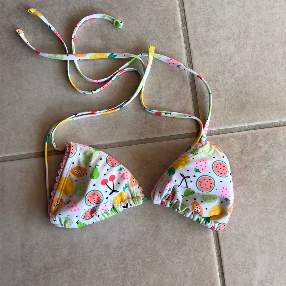 wild fable White Fruit Print Triangle Bikini Top - Pink, Green, Yellow
